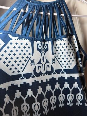 Emery Rose Strappy Navy Blue and White Asymmetrical Sundress